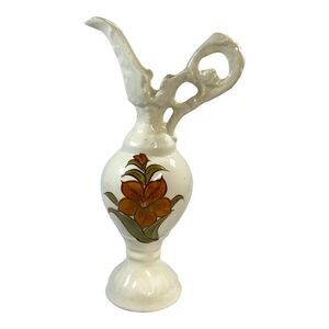 Vintage Cash Family Hand Painted Tall Pitcher Vase Flower Hand Painted 11" Boho